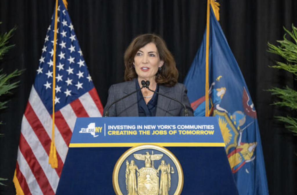 Kathy Hochul wearing a suit and tie